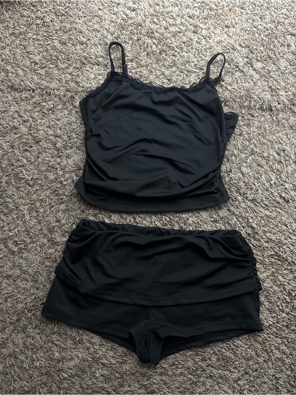 Y2K Black Lace-Trim Cami and Shorts Set